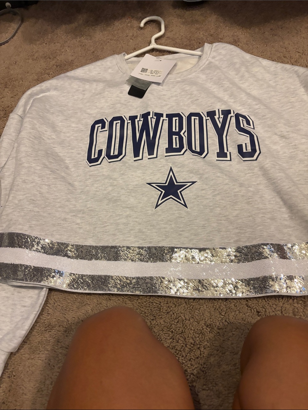 Dallas Cowboys Sequin Hem Crewneck Sweatshirt - Gray